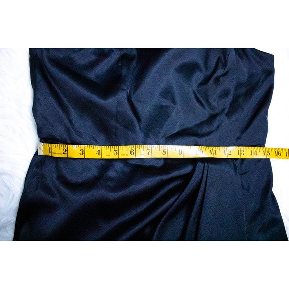 Nordstrom Womens Formal Midi Dress Size 12 Navy Blue Satin Wrap Halter Cocktail - Picture 10 of 12